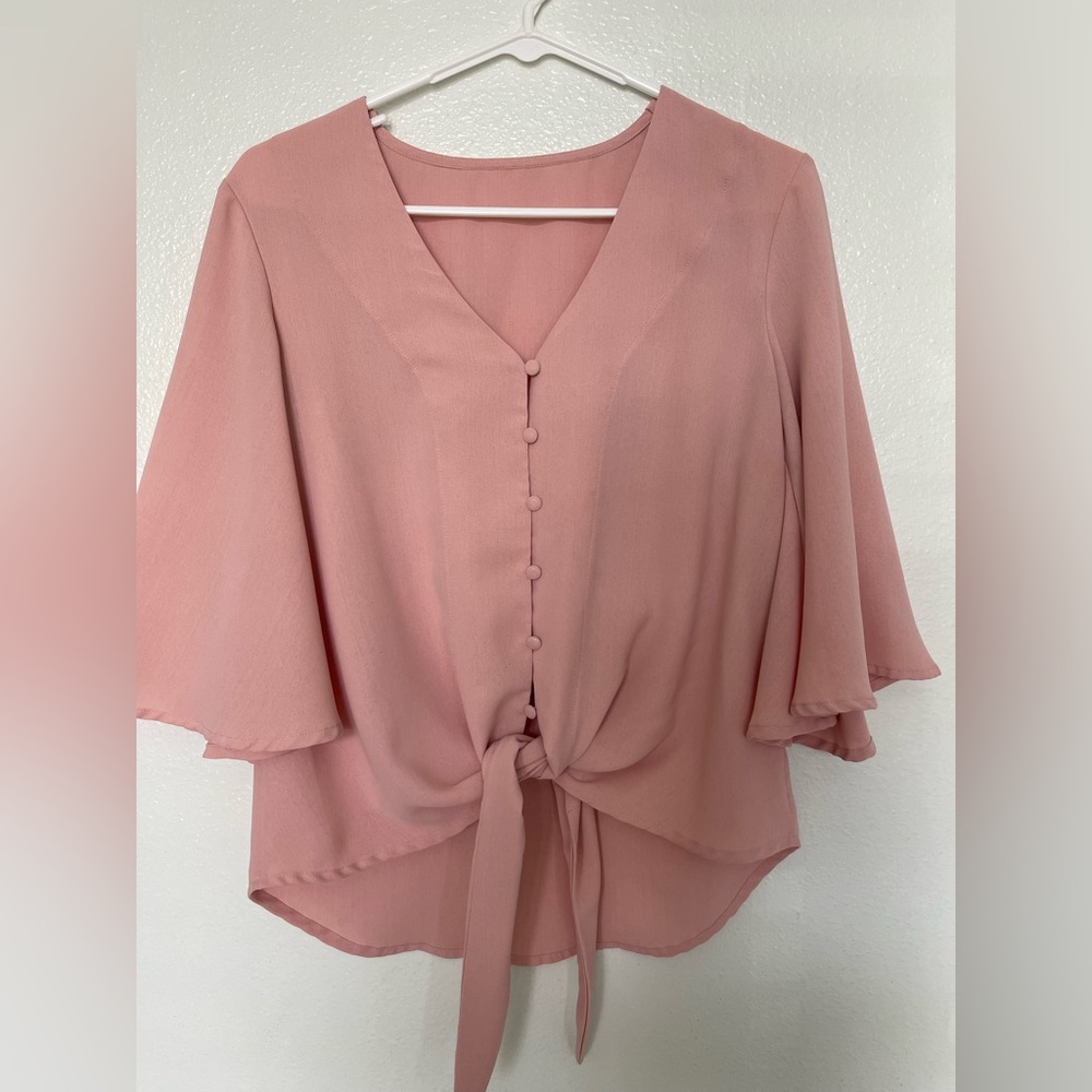 Elegant Pink V-Neck Blouse